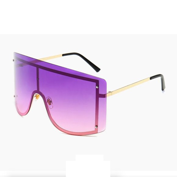 Oversize square purple and pink gradient sunglasses shades, golden frame - Picture 3 of 8